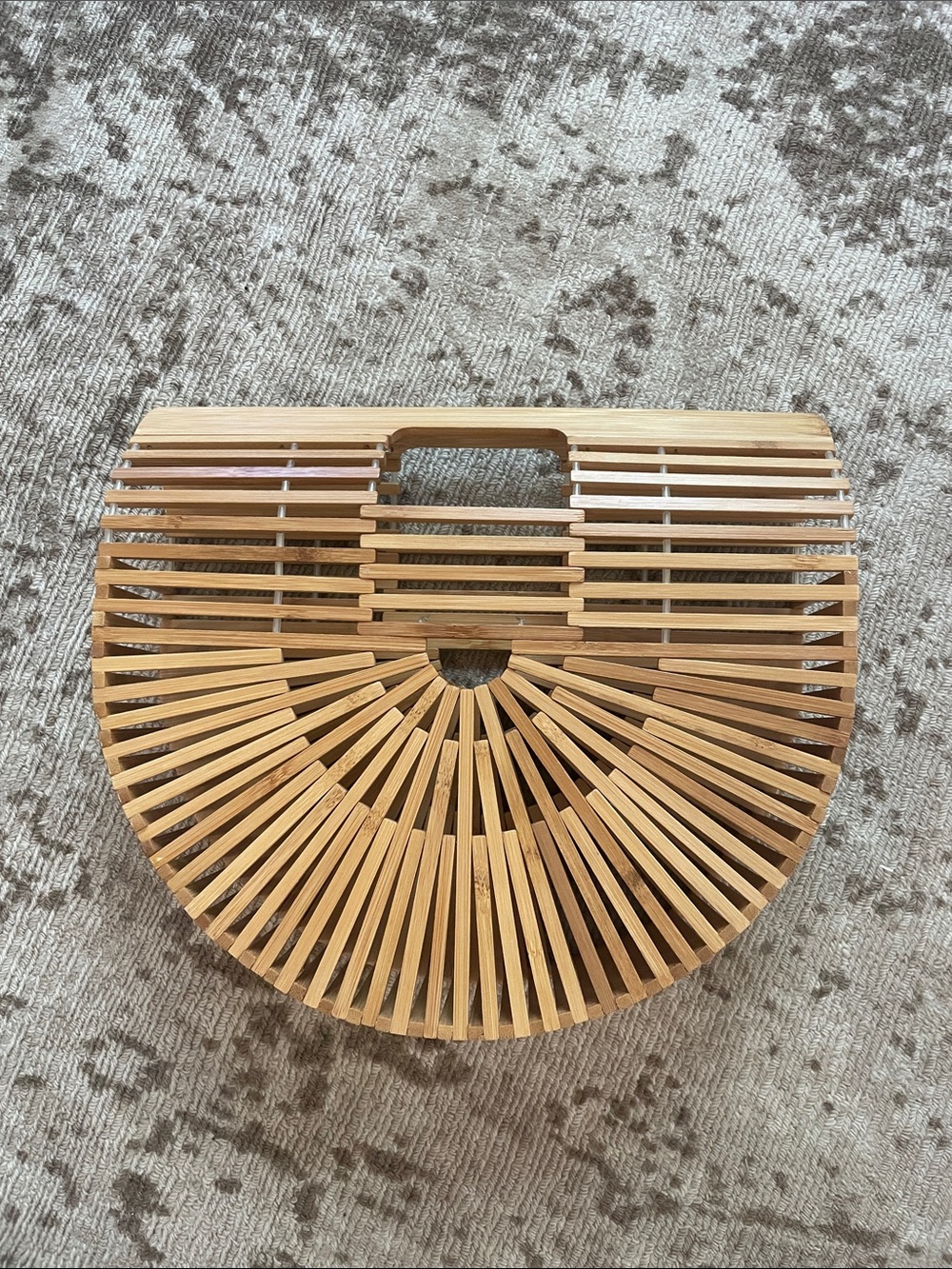 Bamboo Semi-Circle Handheld Tote - Natural Wood